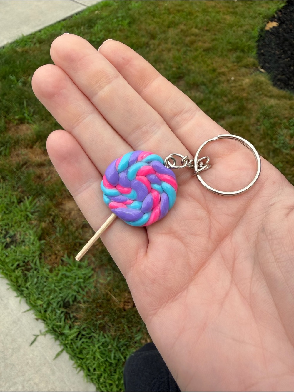 Handmade Multicolor Lollipop Keychain - Pink, Purple & Blue